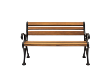 Wooden park bench with decorative metal arms ideal for outdoor relaxation in urban settings