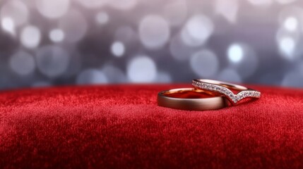 Elegant Wedding Rings on Red Velvet