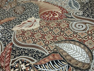 Flora, batik, micro dot cloth texture, gold, yellow, grey, blue, green, brown color natural background color clothing, south east Asia, Arabic, Malay, traditional pattern