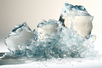 Large ice chunks, shattered, fragmented, glistening.