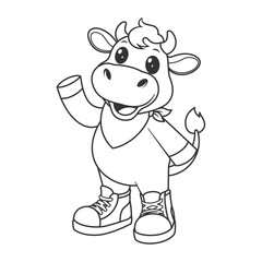 Cute cow wearing shoes and neckband for coloring
