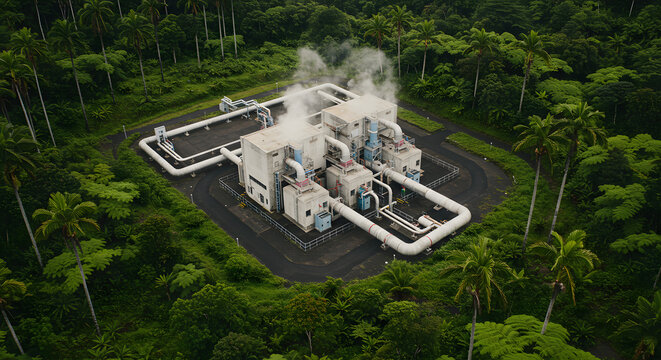 A Geothermal Power Station Surrounded By Lush Greenery And Minimal Infrastructure