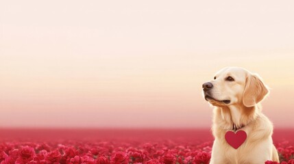 Golden Retriever in a Field of Roses