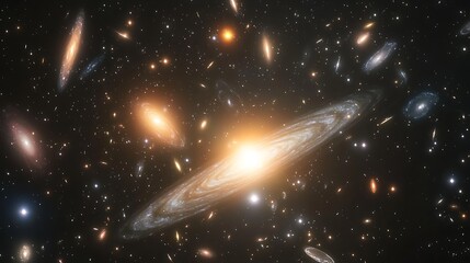 Obraz premium Cosmic Dance: A Galaxy Cluster's Majestic Display