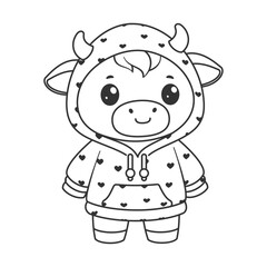 Cute cow wearing a pink hoodie for coloring