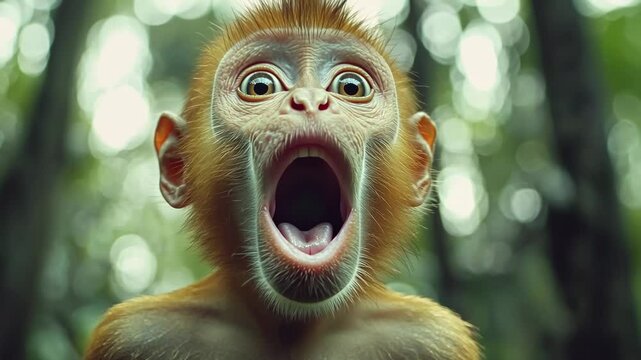 Surprised Baby Monkey in Forest, primate, young monkey, monkey portrait, wildlife, animal