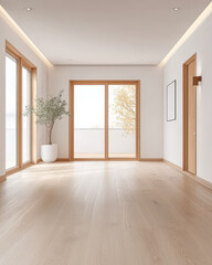 Obraz premium Spacious room with large windows and natural light in modern interior design