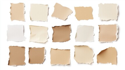 Fototapeta premium Variety of Torn Paper Pieces in Beige and White Tones for Background and Design