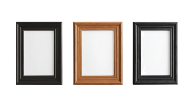 Classic Frame Trio: A timeless and versatile selection of three photo frames, featuring two black frames and one natural wood frame.