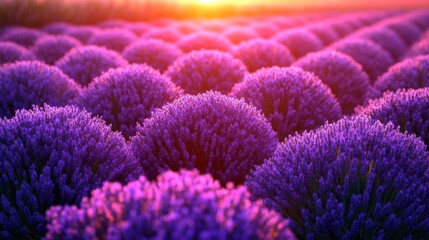 A Close-Up View of a Vibrant Lavender Field at Sunset