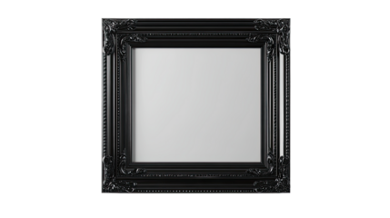 Black Ornate Frame: A square black ornate picture frame with intricate detailing, perfect for adding a touch of classic elegance to any interior design.