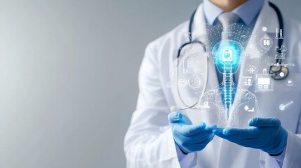 Fototapeta premium AI diagnostics redefining future healthcare advanced glowing interfaces neural systems precision data and cutting-edge tools revolutionizing patient care and medical innovations