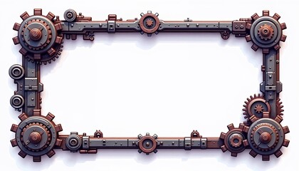 Pixel art steampunk frame with blocky gears and retro 8-bit metallic shading, ideal for digital art projects or unique designs