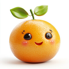 Happy Cartoon Tangerine With Cute Expression on White Background