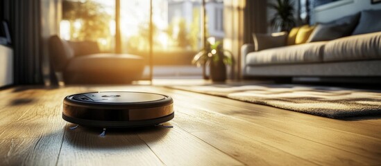 Obraz premium A vacuum robot efficiently cleans your home.