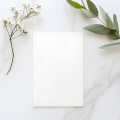 A sleek and minimal wedding invitation design on a white background, featuring clean edges with subtle accents in light, neutral shades. Thin, fine-lined geometric or floral elements create a