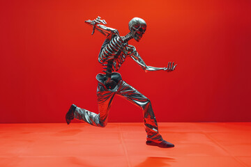Skeleton Breakdancing in a Minimalist Studio With Bold Colors