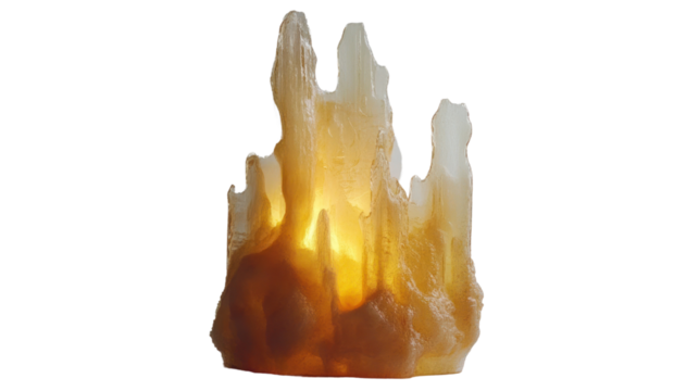 An artistic representation of a glowing stalagmite made of natural mineral, providing a warm light and adding an elegant touch to the decor.