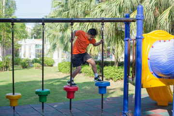 A boy is having fun in the park.