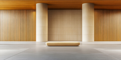 Fototapeta premium Modern interior design showcases minimalist bench and harmonious textures in contemporary space