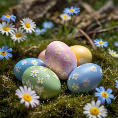 Easter Colored Eggs in Grass - Festive Spring Decoration