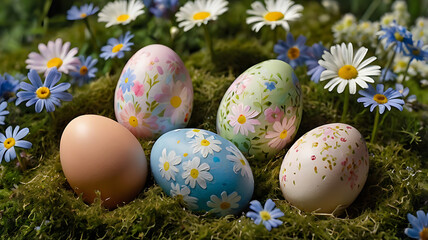 Easter Colored Eggs in Grass - Festive Spring Decoration