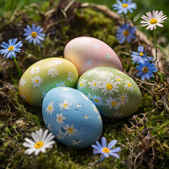 Easter Colored Eggs in Grass - Festive Spring Decoration