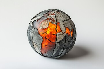 crack global burn with white background global warming