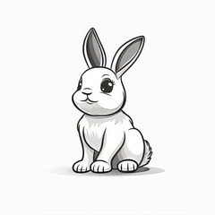 Cute Bunny Vector Logo in Black and White Outline Style