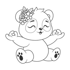 Cute panda is doing meditation for coloring