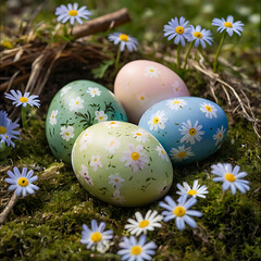 Easter Colored Eggs in Grass - Festive Spring Decoration