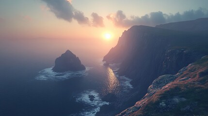Dramatic Sunset Over Ocean Cliffs And Rugged Islands