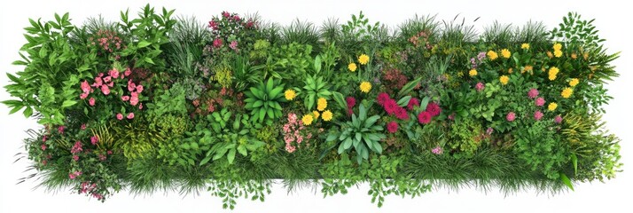 Green Flower Bed with Grasses – Beautiful Top View with White Background