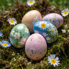 Easter Colored Eggs in Grass - Festive Spring Decoration