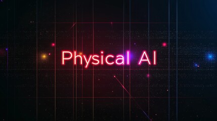 Fototapeta premium Neon Light Graphic with Text Displaying Physical AI Concept in Dark Background