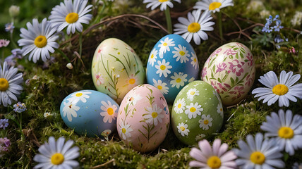 Easter Colored Eggs in Grass - Festive Spring Decoration