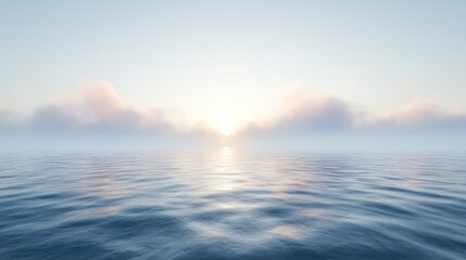 Obraz premium Serene Sunrise Over Calm Ocean Mist
