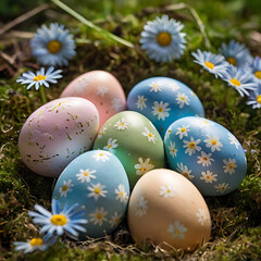 Easter Colored Eggs in Grass - Festive Spring Decoration