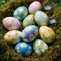 Easter Colored Eggs in Grass - Festive Spring Decoration