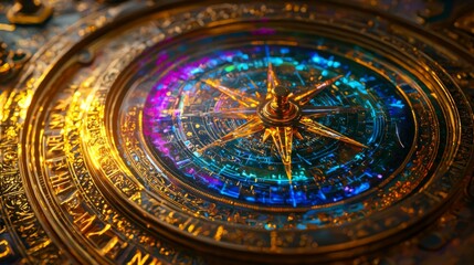 Fototapeta premium Intricate Golden Compass with Glowing Celestial Map Mystical Navigation Tool