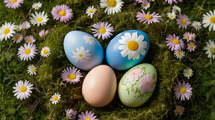Easter Colored Eggs in Grass - Festive Spring Decoration