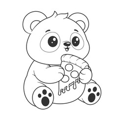Cute panda eating a slice of pizza for coloring