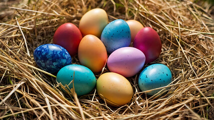 Easter Colored Eggs in Grass - Festive Spring Decoration