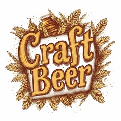 Unique craft beer label design featuring hops and barley in warm colors