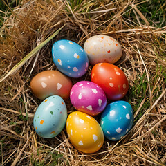Easter Colored Eggs in Grass - Festive Spring Decoration