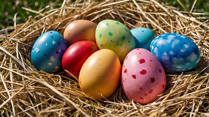 Easter Colored Eggs in Grass - Festive Spring Decoration