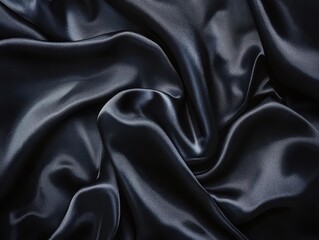 Fototapeta premium a luxurious black silk fabric cascading in gentle waves, with dramatic studio lighting creating deep shadows and glossy highlights, ultra-detailed textile photography