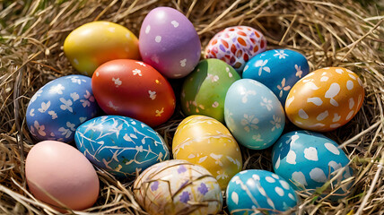 Easter Colored Eggs in Grass - Festive Spring Decoration