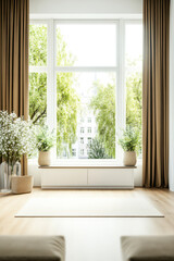Fototapeta premium Bright and airy living space featuring large windows and natural decor