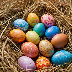Easter Colored Eggs in Grass - Festive Spring Decoration